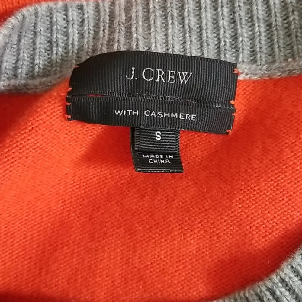 J. Crew Grey And Orange Cashmere Sweater
